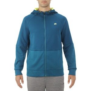 Russell Big Mens Colorblocked Fleece Jacket Full ZipTeal Green Hoodie 2XL 2XG